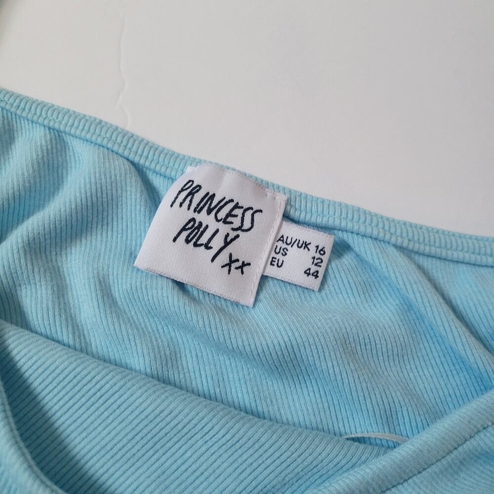 Princess Polly Blue One Shoulder Ribbed Crop Top Size 12 - Picture 3 of 4